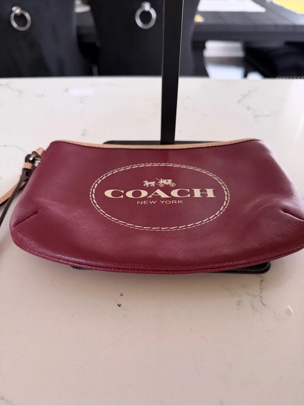 Coach Wristlet in Maroon with Tan Trim